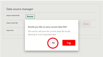 Save-current-file confirmation dialog with No highlighted.